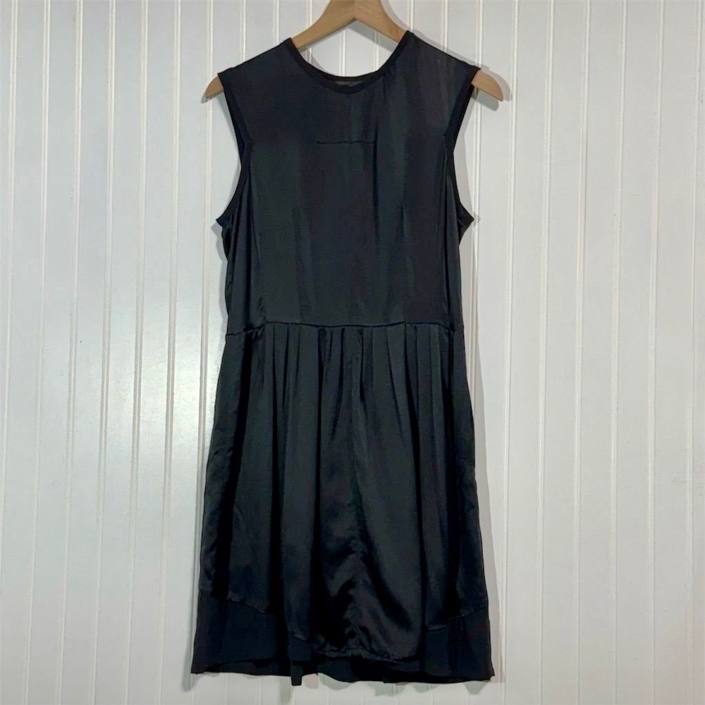Proenza Schouler 100% Silk Black Pleated Drop Waist Dress Size 8 Quiet Luxury